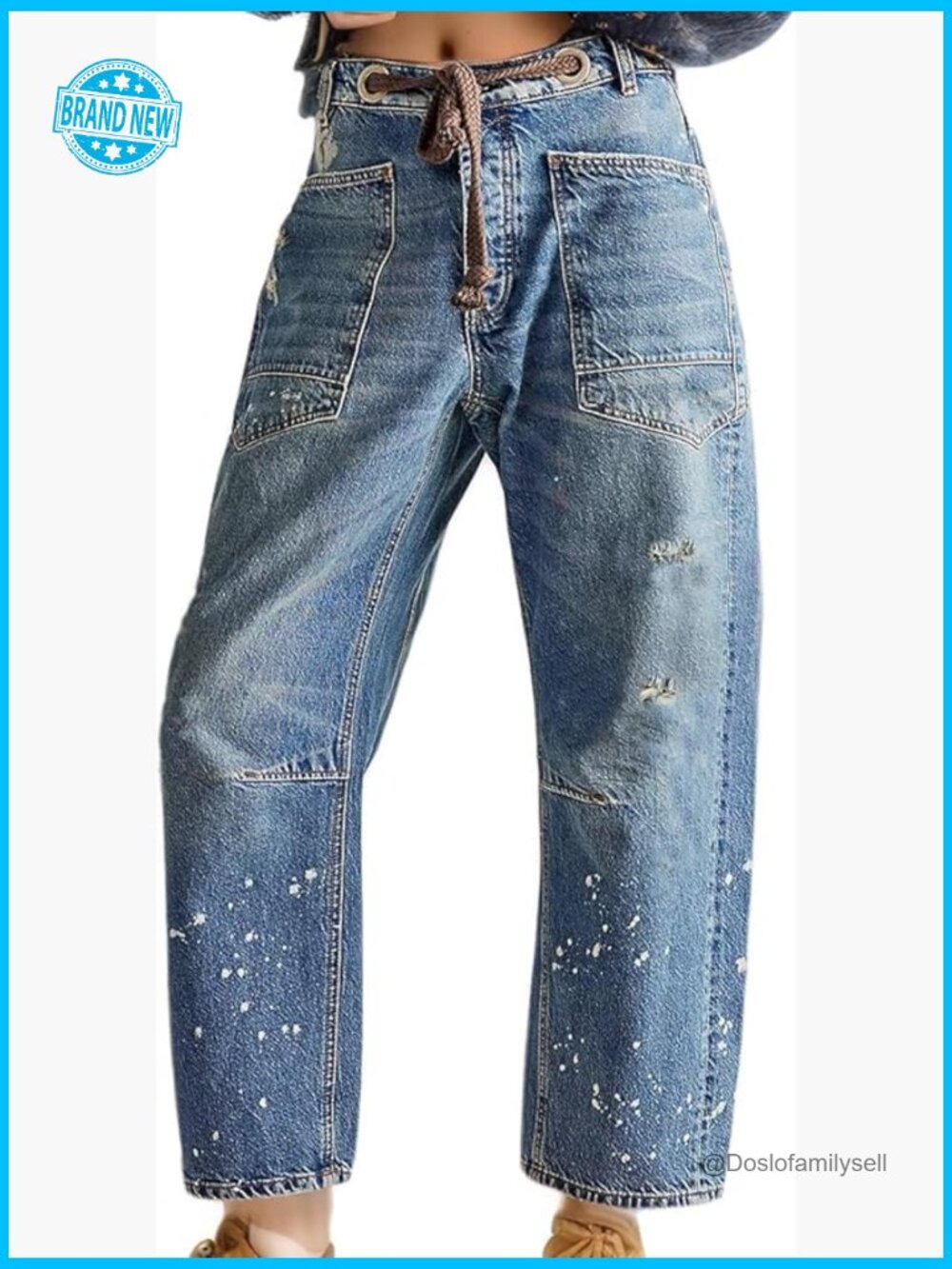 Pull-On Barrel Jeans Boyfriend Fit Elastic Waist Stretchy Denim Ankle Pants
